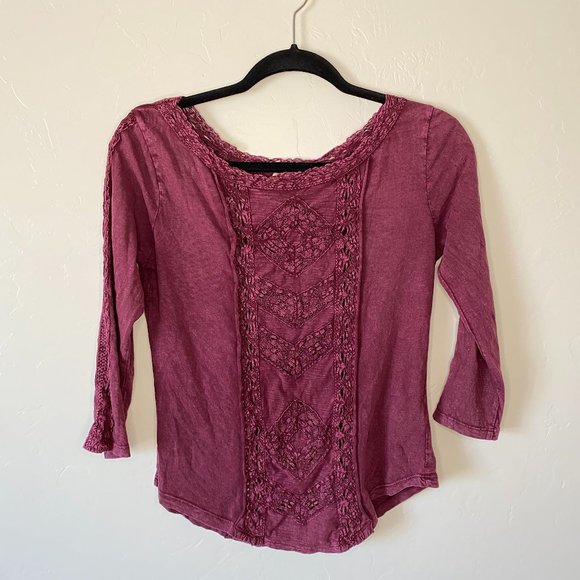 Free People Truly Madly Lace Top Wine Red - Picture 2 of 9